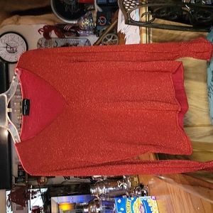 Ladies pull over long sleeve top with sparkle red and color... August silk
